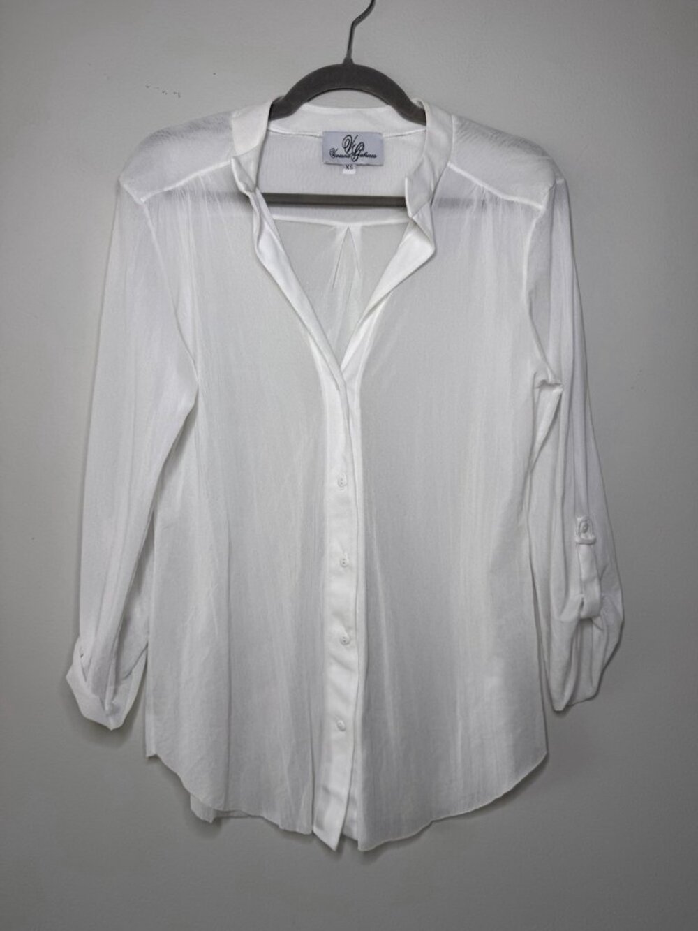 Viviana Gabeiras White Button Down Sheer Long Sleeve Shirt XS USA